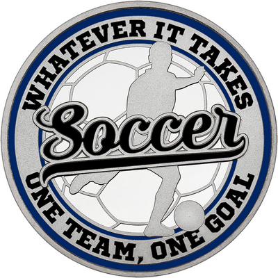 Black "Soccer" with Navy Blue Outer Circular Borders